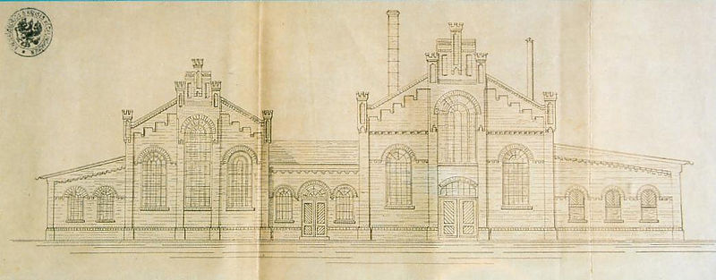 Datei:Fassadenzeichnung der neuen Gasanstalt (1900).jpg